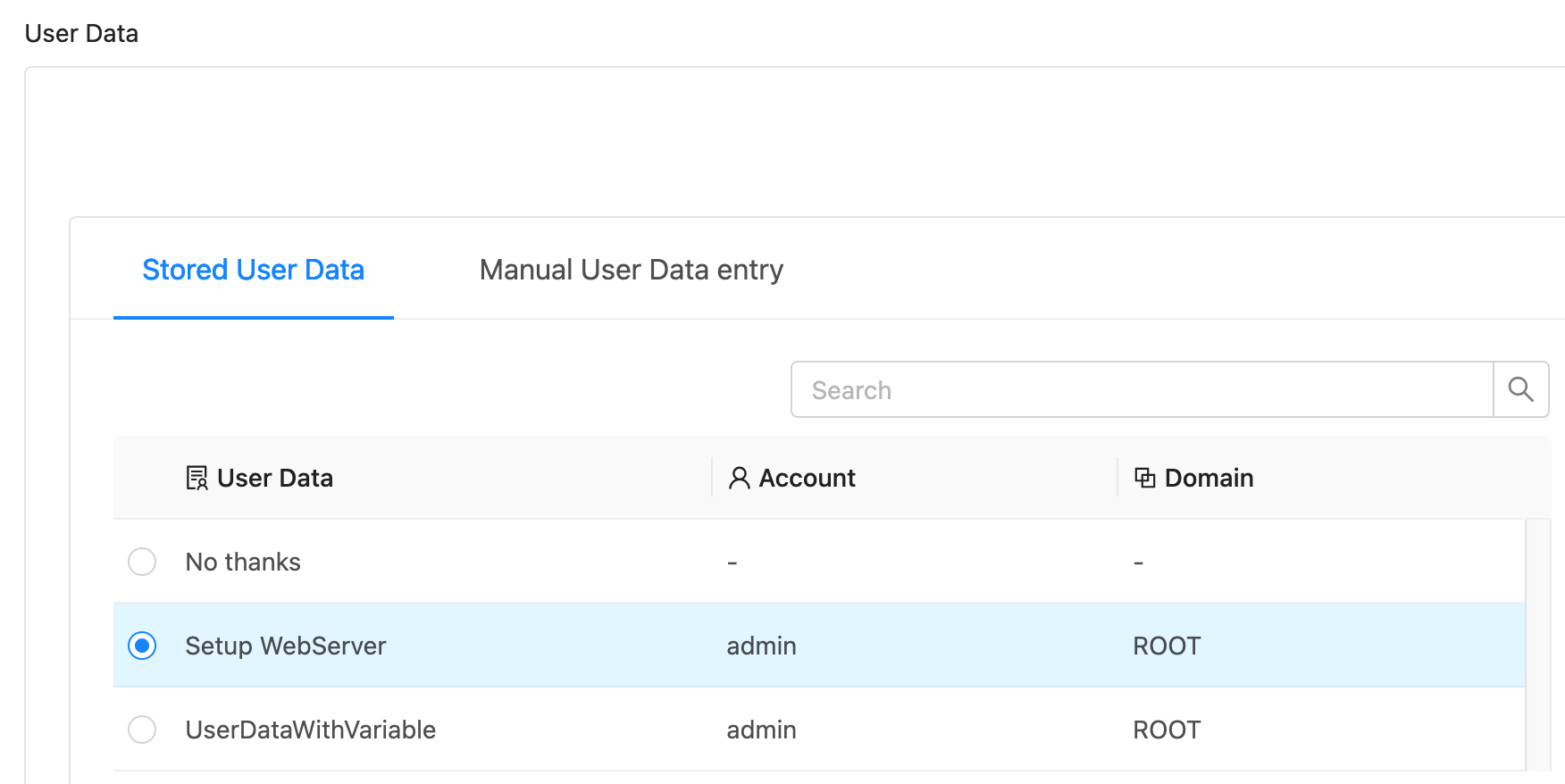 Provide User Data id or User Data text dialog box
