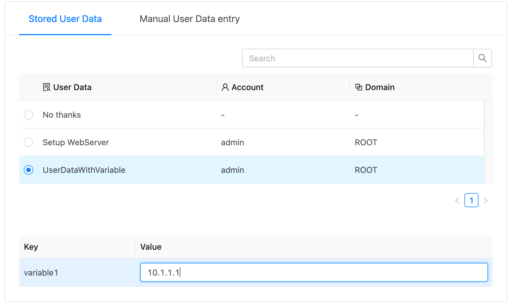 Provide userdata id or User Data with variables text dialog box