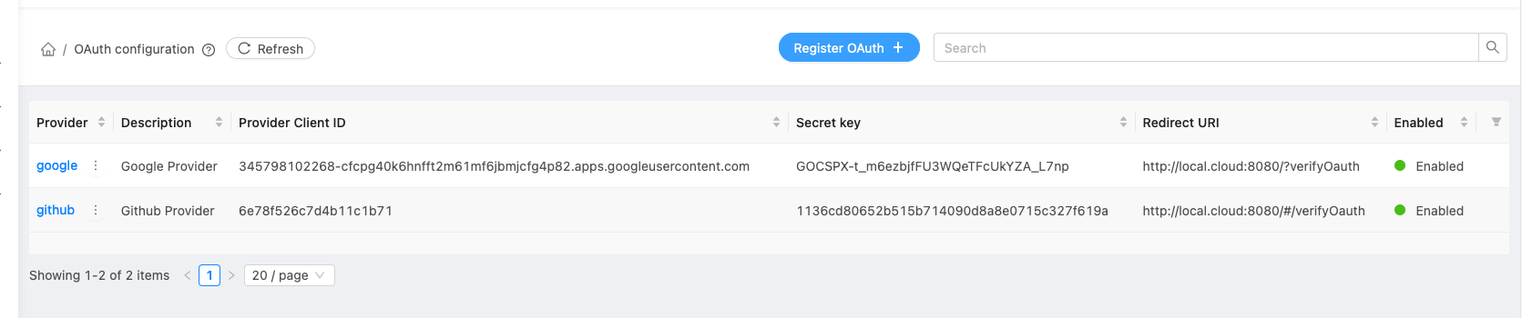 OAuth configuration details