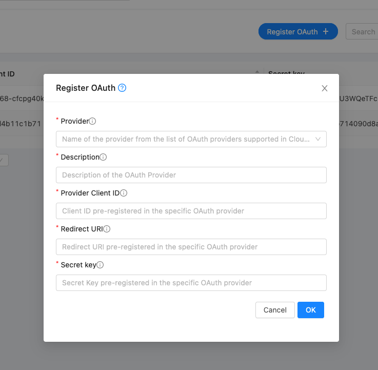 OAuth provider registration
